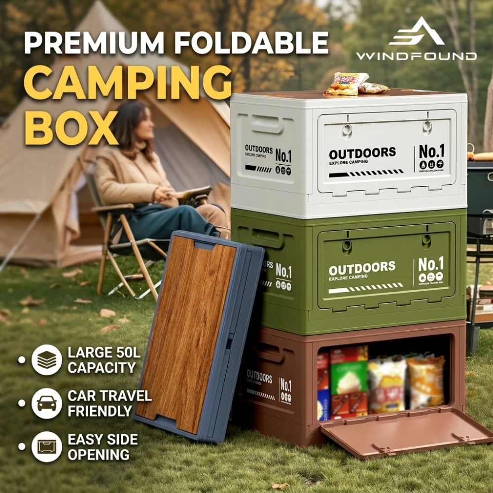 Car Trunk Organizer Foldable Storage Box - Camping Folding Storage Box with Wooden