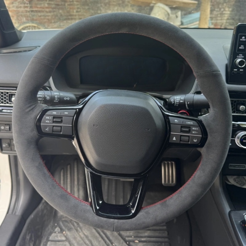 Custom Hand-stitched Black Sue - Car Steering Wheel Cover Anti Slip Breathable recension och pris